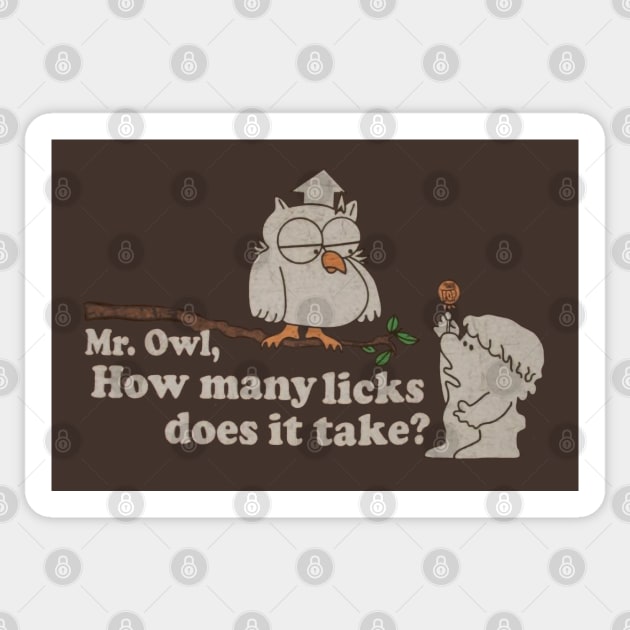 Mr Owl - How many Licks ? Distressed, Vintage style Sticker by offsetvinylfilm